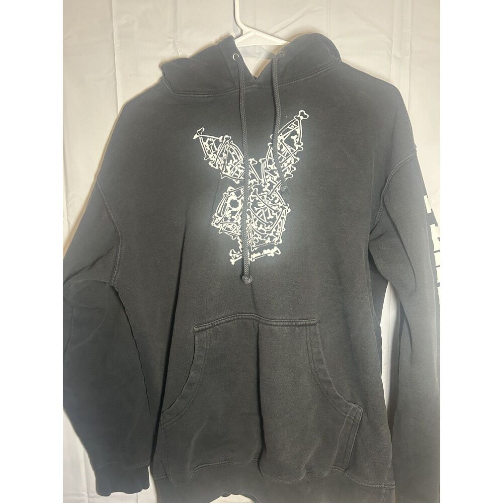 Playboy Skeleton Bunny Logo Hoodie Black Men's Medium Y2K Grunge Goth Sweatshirt